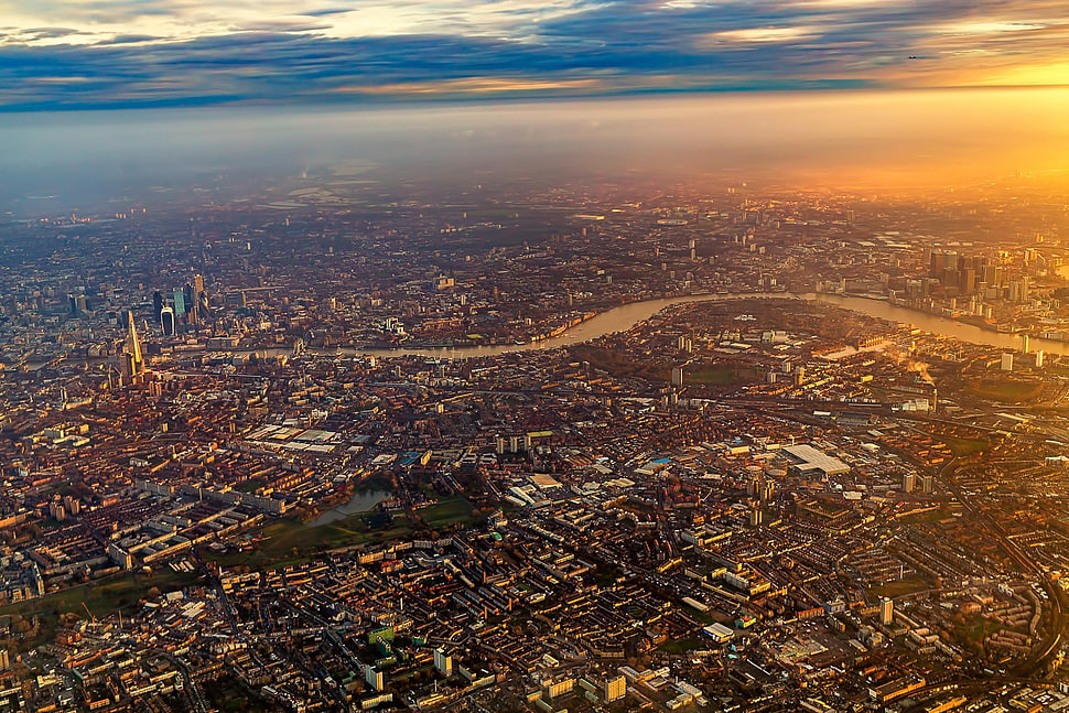 aerial view of city, Flight, airplane, London, city HD wallpaper