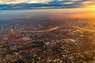 aerial view of city, Flight, airplane, London, city