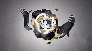round gray and beige logo, Desktopography, hands, logo, digital art