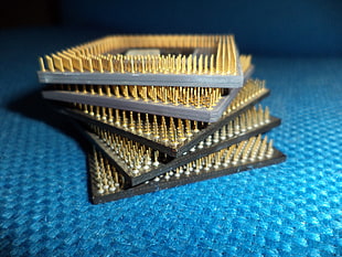 five CPU, macro, microchip, dust, gold HD wallpaper