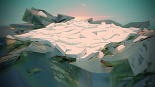 ice formation illustration, ice, sea, sunset, minimalism