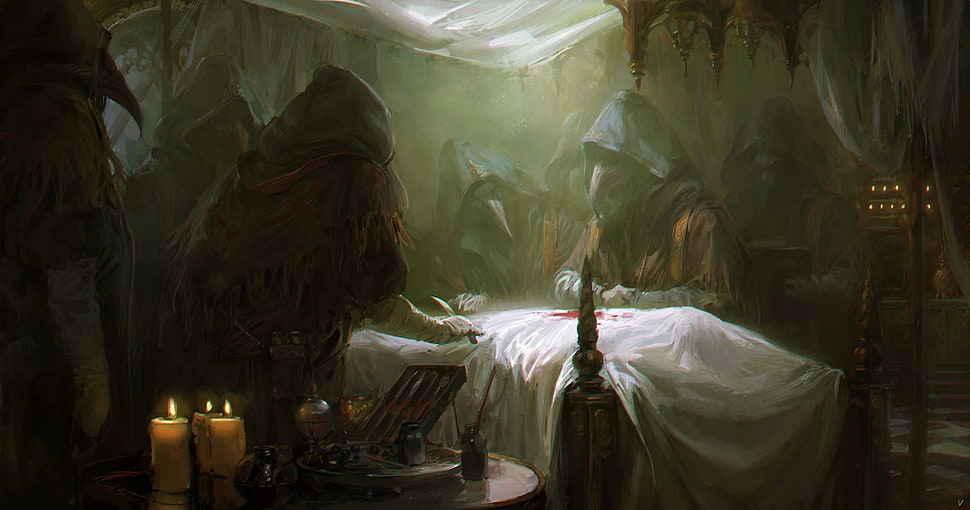 black and white table lamp, plague doctors HD wallpaper