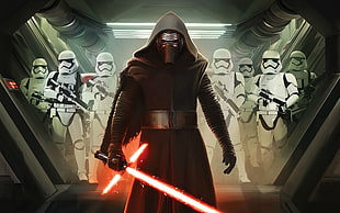 Star Wars Kylo Ren poster, Star Wars, Star Wars: The Force Awakens, Kylo Ren, stormtrooper HD wallpaper