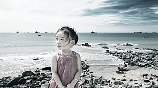 selective color of pink sleeveless dress photo