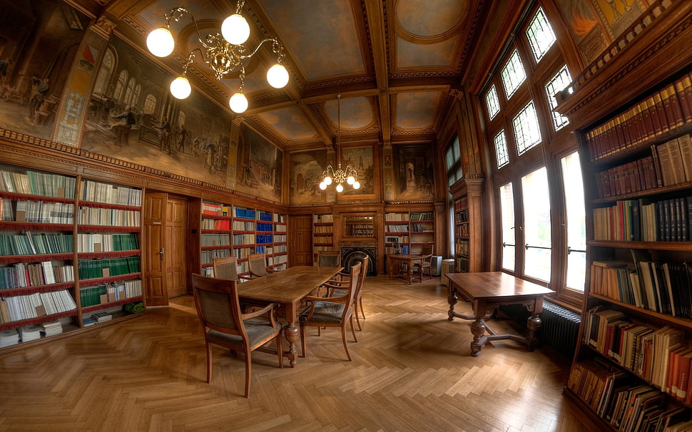 photography of library HD wallpaper