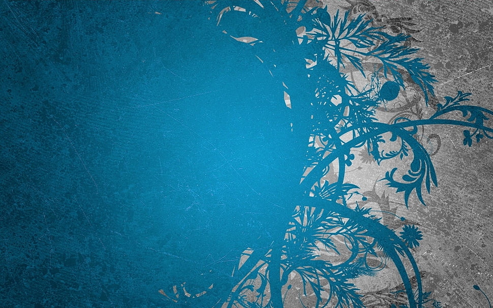 blue and gray floral wallpaper HD wallpaper