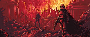 Star Wars movie illustration, stormtrooper, Star Wars, burning