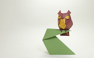 brown and gold owl paper figure decor, animals, origami, paper, owl HD wallpaper