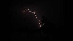 lightning strike, lightning, silhouette, night, nature HD wallpaper