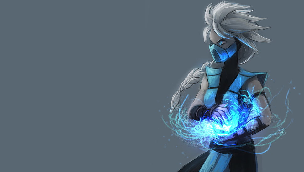 gray haired male anime character, crossover, Frozen (movie), Mortal Kombat, Princess Elsa HD wallpaper