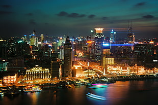 cityscape photo, Shanghai, Skyscrapers, Night city