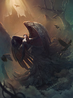 black angel painting, Angel, Darkness, Digital art HD wallpaper