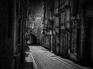 greyscale photography of street HD wallpaper