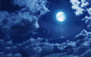 white moon, Moon, clouds, sky, moonlight