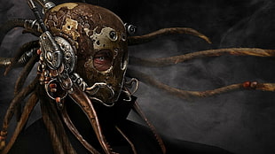 profile of man illustration, clockwork, warrior, artwork, digital art
