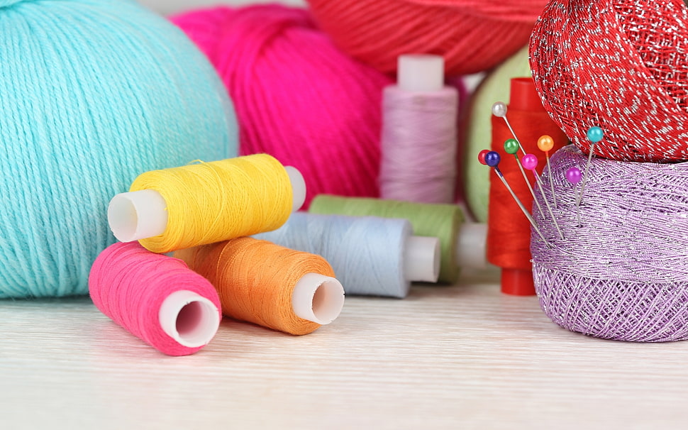 assorted thread spools HD wallpaper