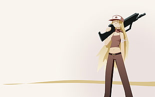female anime character holding gun HD wallpaper