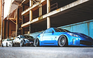 blue and white BMW car, car