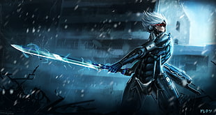 male anime character holding katana sword illustration