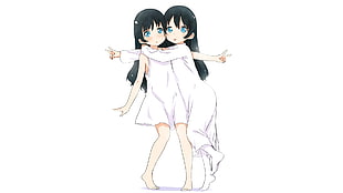 two female anime characters, anime girls, twins, white background, simple background