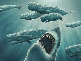 great white shark, shark, whale, animals HD wallpaper