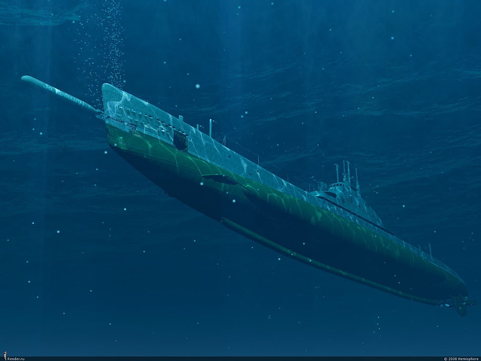 gray and green submarine clip art, submarine, military, vehicle, underwater HD wallpaper