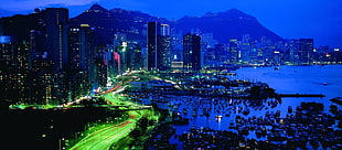 cityscape aerial view photo, city, blue HD wallpaper
