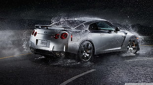 silver coupe, car, sport , Nissan, Nissan GT-R