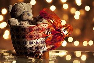 brown teddy bear on white and purple ceramic gift mug HD wallpaper