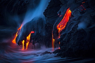 lava flood near sea illustration