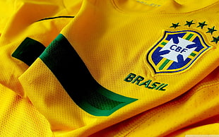 yellow Brasil CBF soccer jersey, Brasil, soccer, sports jerseys