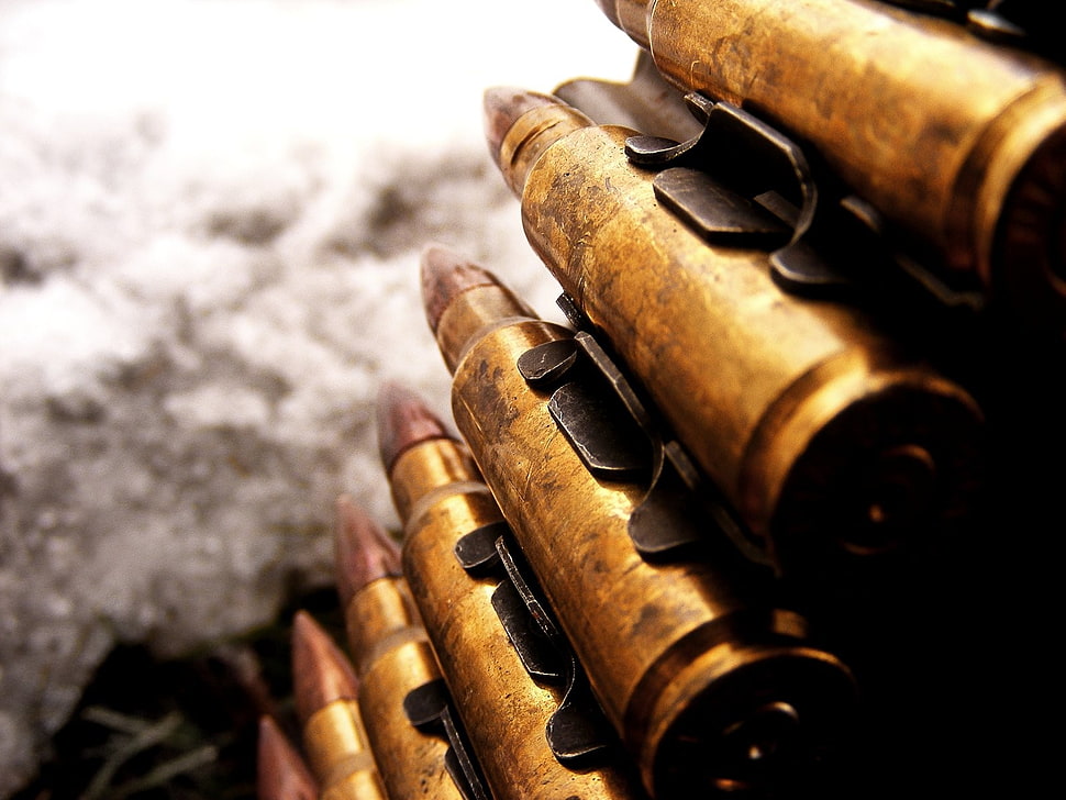 brass-color bullet lot, war, munition, ammunition HD wallpaper
