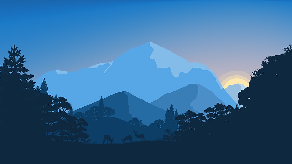 black, blue, and gray mountain digital illustration HD wallpaper