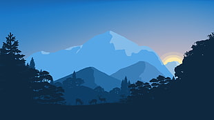 black, blue, and gray mountain digital illustration