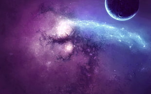 blue outer space, space, planet, space art HD wallpaper