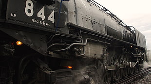 black train, train, steam locomotive, dust, railway