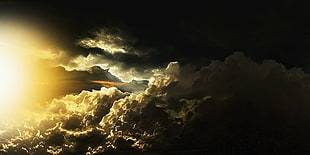 white clouds and sun artwork painting, clouds, Mass Effect 2, artwork, Mass Effect