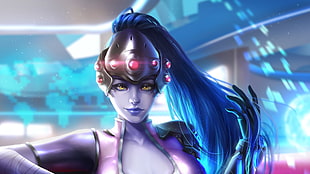 graphic portrait painting of Widowmaker from Overwatch HD wallpaper