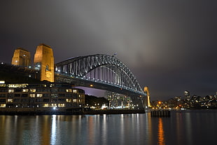 city view photo during night time, sydney harbour bridge, australia