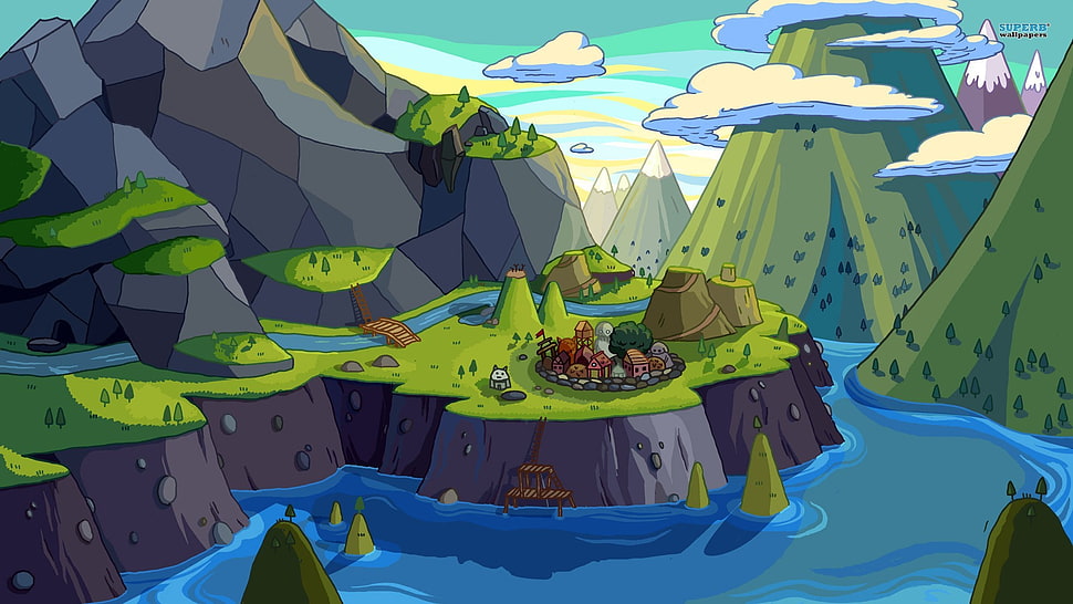 house near body of water and mountains wallpaper, Adventure Time, fantasy art HD wallpaper