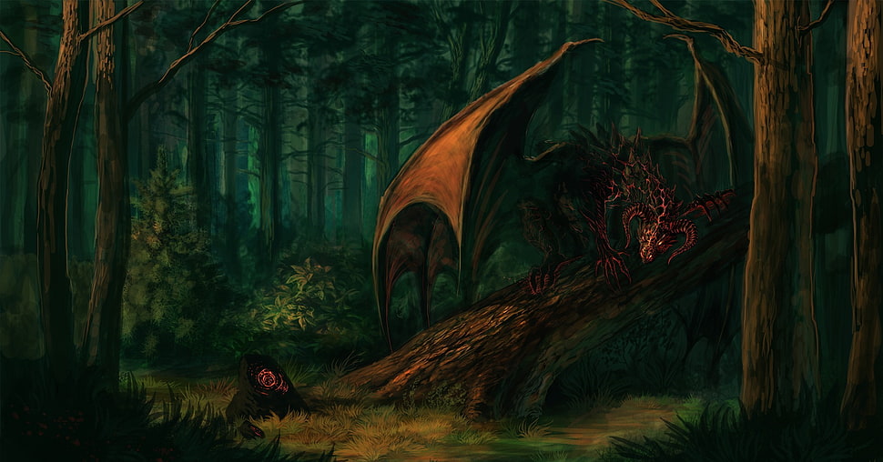 painting of brown dragon, dragon, fantasy art HD wallpaper