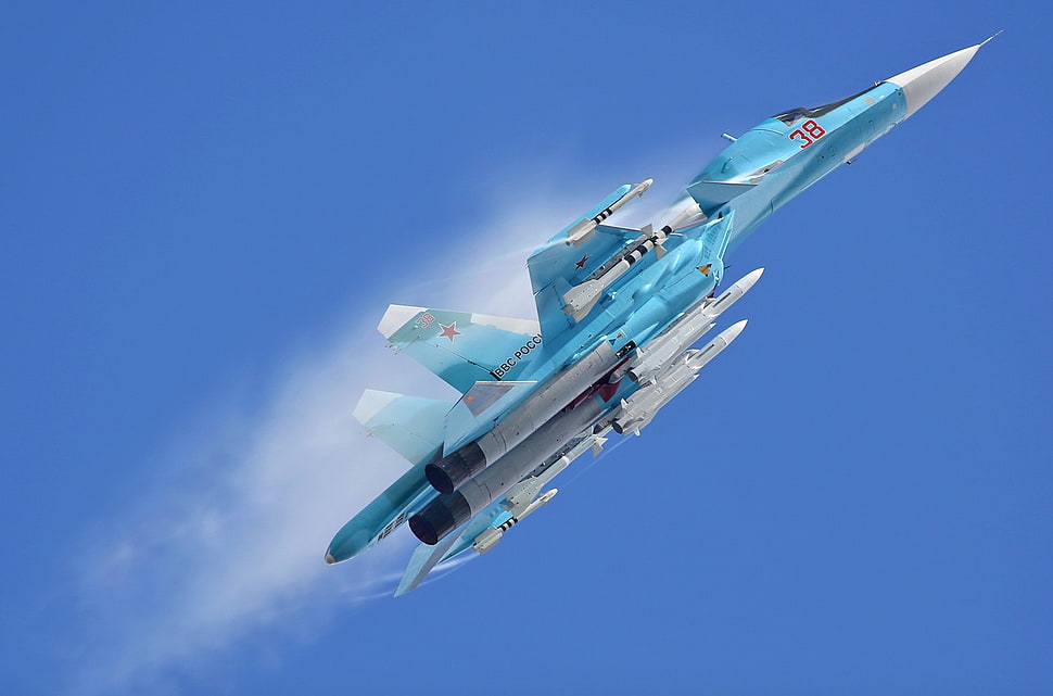 blue fighter plane, Sukhoi Su-34, Sukhoi, Bomber, Russian Air Force HD wallpaper