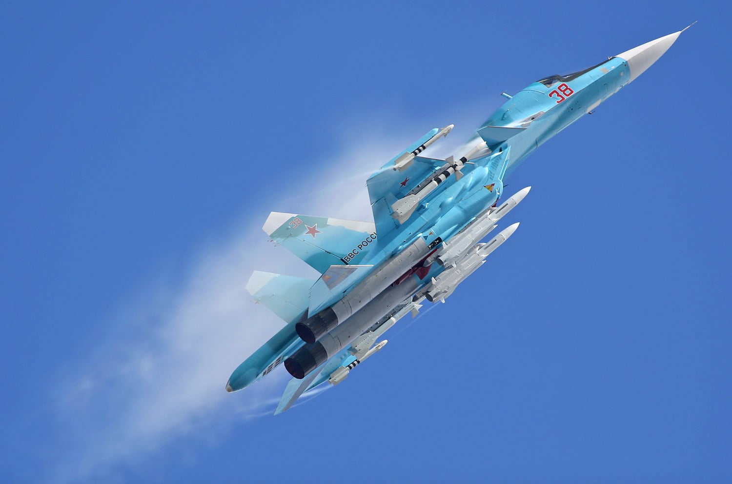 blue fighter plane, Sukhoi Su-34, Sukhoi, Bomber, Russian Air Force