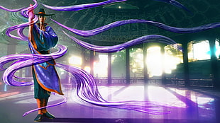 green and purple outfit character graphic wallpaper