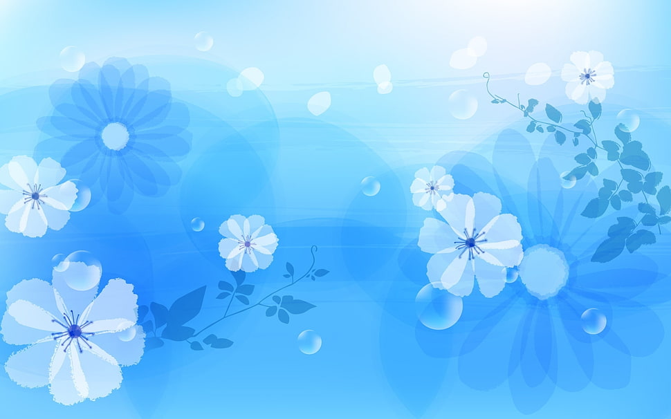 teal and blue flower wallpaper HD wallpaper