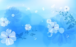 teal and blue flower wallpaper