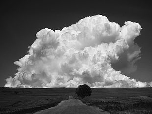 grayscale photo of clouds and roadway, nature, landscape, monochrome, clouds