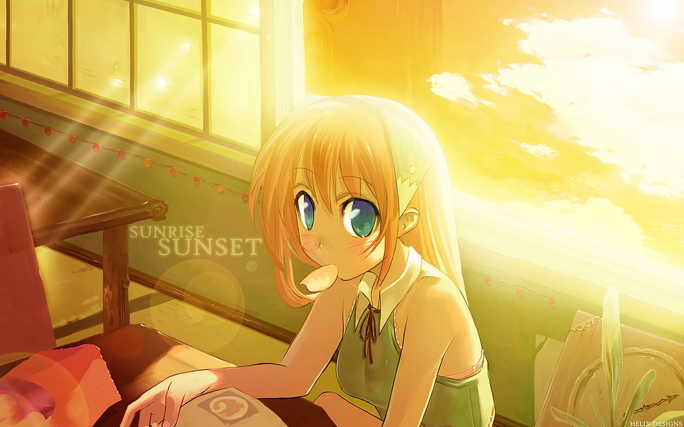 yellow haired female anime character Sunrise Sunset illustration HD wallpaper