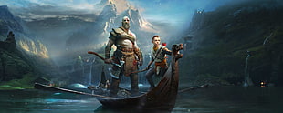 man and boy holding axe game application digital wallpaper, God of War (2018), Kratos, video game characters, video games HD wallpaper