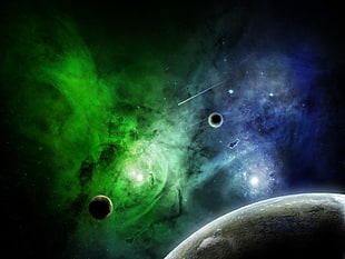 green and blue galaxy illustration